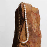 Freshwater Pearl Necklace High Brass Chain Clavicle Chain Women Party Jewelry