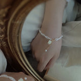Freshwater Pearl Bracelet 14K Filled Jewelry Lily Valley Pendant Double Layer