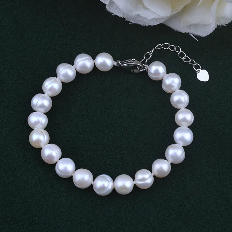 Freshwater Pearl Bracelet 8-9mm S925 Sterling Silver Buckle Women's Bracelet