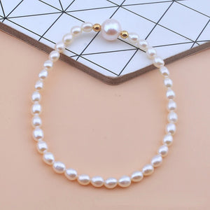 Freshwater Pearl Bracelet Elastic String Hand String Rice Bead Round Pearl