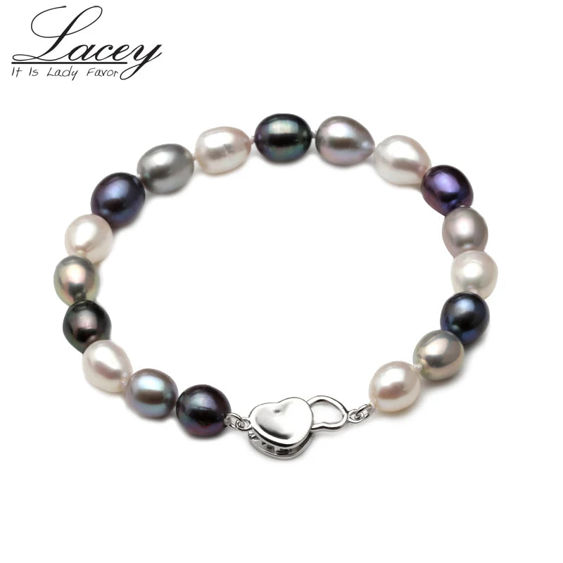 Real Pearl Bracelet, 925 Silver Charms, Christmas Gift