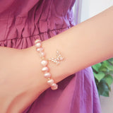 Freshwater Pearl Bracelet Crystal Butterfly Charm Beads Bridal Gift