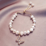Freshwater Pearl Bracelet Crystal Butterfly Charm Beads Bridal Gift