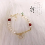 Freshwater Pearl Bracelet Hand-made Adjustable Chain Ruby Stone Fine Jewelry