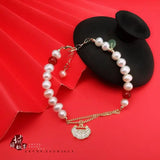 Freshwater Pearl Bracelet Hand-made Adjustable Chain Ruby Stone Fine Jewelry