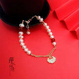 Freshwater Pearl Bracelet Hand-made Adjustable Chain Ruby Stone Fine Jewelry