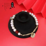 Freshwater Pearl Bracelet Hand-made Adjustable Chain Ruby Stone Fine Jewelry