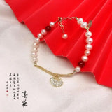Freshwater Pearl Bracelet Hand-made Adjustable Chain Ruby Stone Fine Jewelry