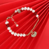 Freshwater Pearl Bracelet Hand-made Adjustable Chain Ruby Stone Fine Jewelry