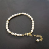 Freshwater Pearl Bracelet 14K Filled Chain Adjustable Boho Hand Jewelry Tiny