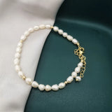 Freshwater Pearl Bracelet 14K Filled Chain Adjustable Boho Hand Jewelry Tiny
