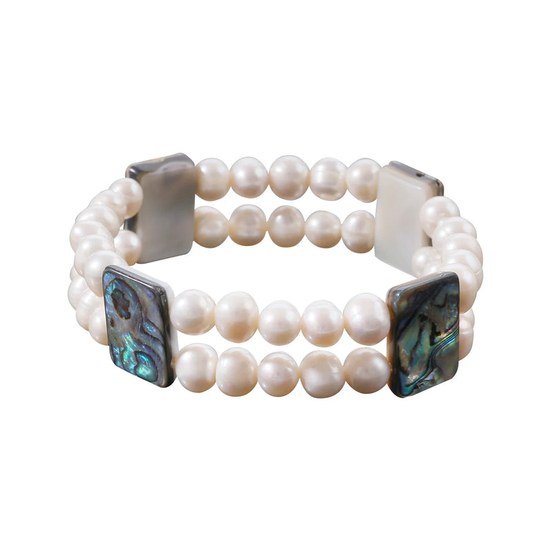 Freshwater Pearl Bracelet Colored Abalone Beads Stretch Adjustable