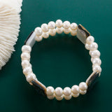 Freshwater Pearl Bracelet Colored Abalone Beads Stretch Adjustable