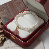 Freshwater Pearl Bracelet for Women Strawberry Quartz Charms Pendant