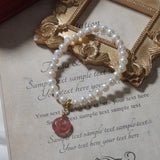 Freshwater Pearl Bracelet for Women Strawberry Quartz Charms Pendant