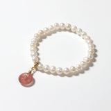 Freshwater Pearl Bracelet for Women Strawberry Quartz Charms Pendant