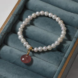 Freshwater Pearl Bracelet for Women Strawberry Quartz Charms Pendant