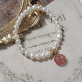 Freshwater Pearl Bracelet for Women Strawberry Quartz Charms Pendant
