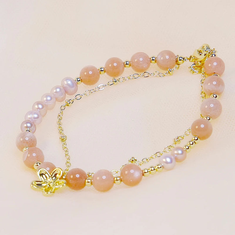 Pink Crystal Flower Freshwater Pearl Bracelet for Women