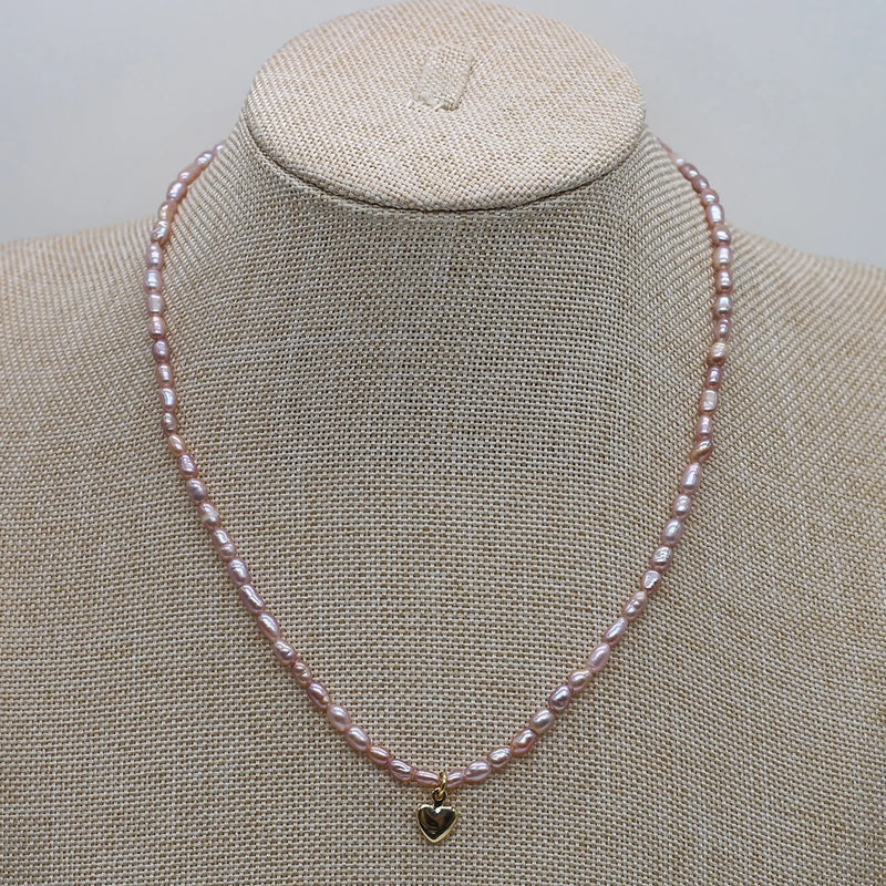 Freshwater Pearl Choker Necklace with Heart Pendant