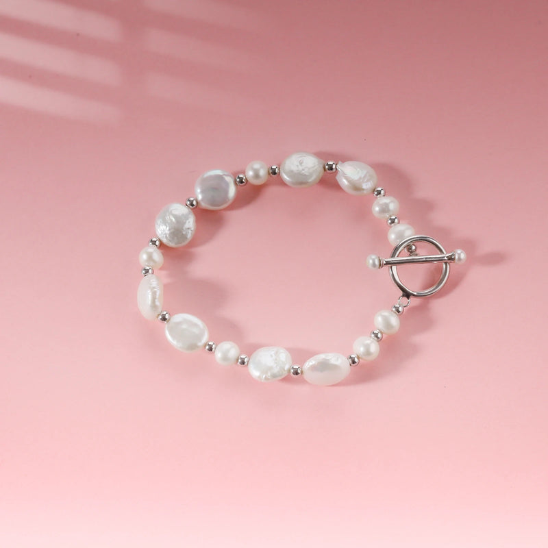 Freshwater Pearl Beaded Bracelet with Sterling Silver Closure