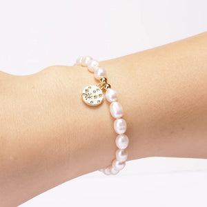 Freshwater Pearl Copper Rainbow CZ Pendant Charms Bangle Bracelet