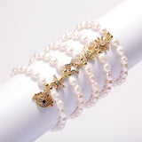 Freshwater Pearl Copper Rainbow CZ Pendant Charms Bangle Bracelet