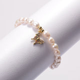 Freshwater Pearl Copper Rainbow CZ Pendant Charms Bangle Bracelet