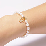Freshwater Pearl Copper Rainbow CZ Pendant Charms Bangle Bracelet