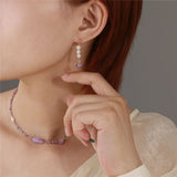 Tassel Chain Freshwater Pearl Dangle Earrings Amethyst Silver Needle