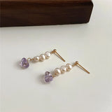 Tassel Chain Freshwater Pearl Dangle Earrings Amethyst Silver Needle