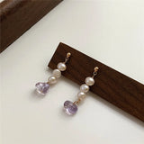 Tassel Chain Freshwater Pearl Dangle Earrings Amethyst Silver Needle