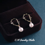 Freshwater Pearl Drop Earrings 925 Sterling Silver for Women