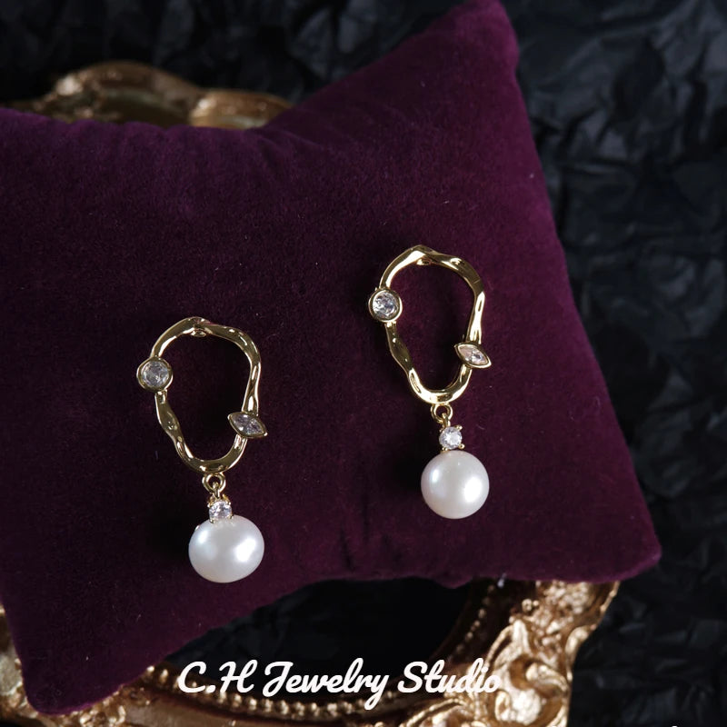 Freshwater Pearl Drop Earrings 925 Sterling Silver for Women