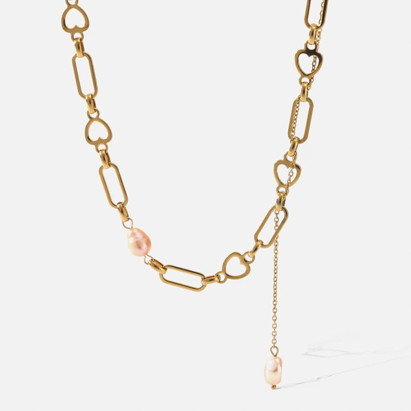 Freshwater Pearl Drop Necklace Stainless Steel Clavicle Chain 18K Plated