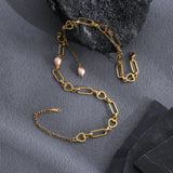 Freshwater Pearl Drop Necklace Stainless Steel Clavicle Chain 18K Plated