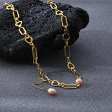 Freshwater Pearl Drop Necklace Stainless Steel Clavicle Chain 18K Plated