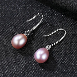 Natural Freshwater Pearl Ear Hook Earrings 925 Sterling Silver Classic Jewelry
