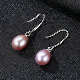 Natural Freshwater Pearl Ear Hook Earrings 925 Sterling Silver Classic Jewelry