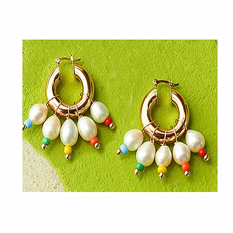 Freshwater Pearl Earring Seed Beads Boho Drop Flower Earrings For Women