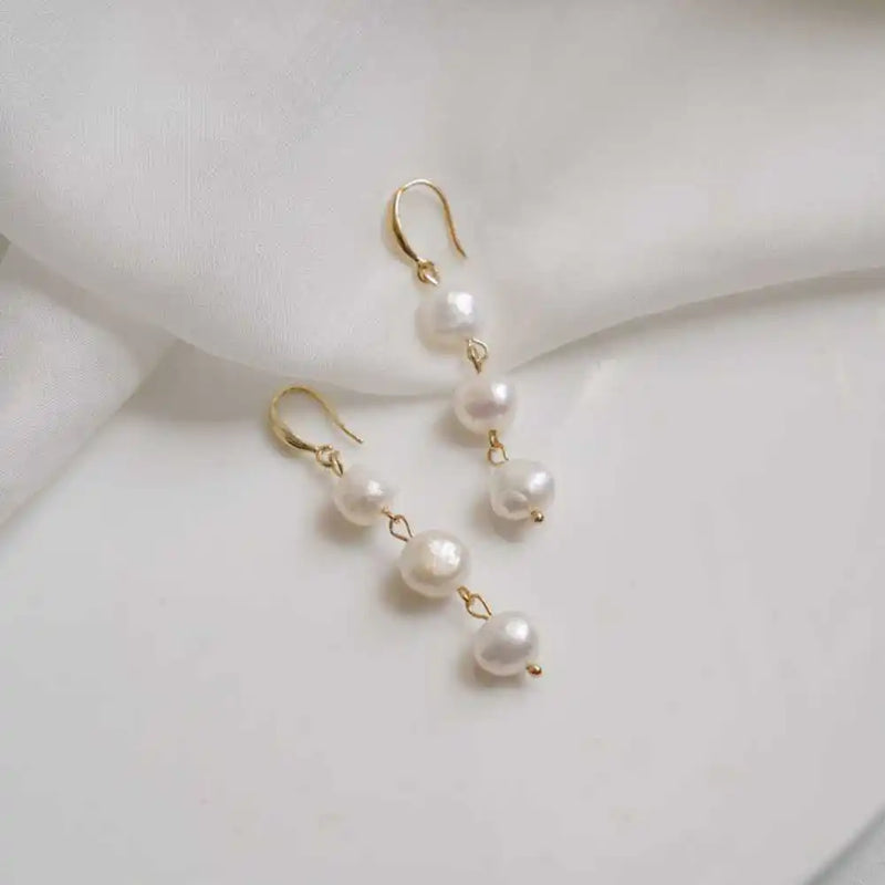 18k Hook Natural Freshwater Pearl Earrings Lucky Year Gift