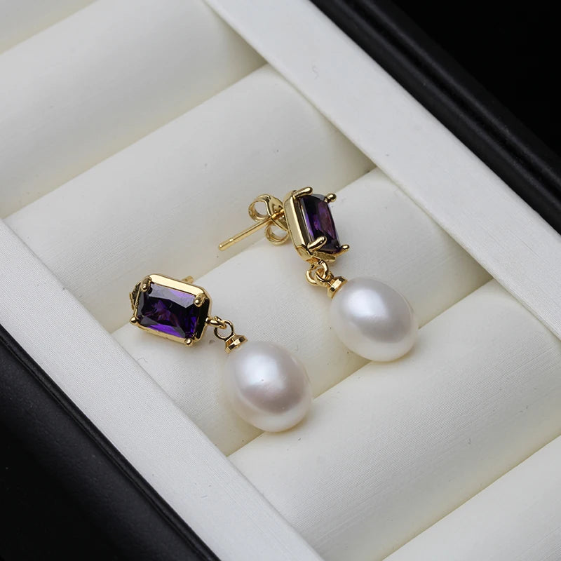Natural Freshwater Pearl Earrings, Gold Plated Drop Earrings