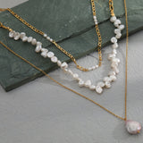 Freshwater Pearl Stainless Steel Women's Pendant Necklace 18K Plated