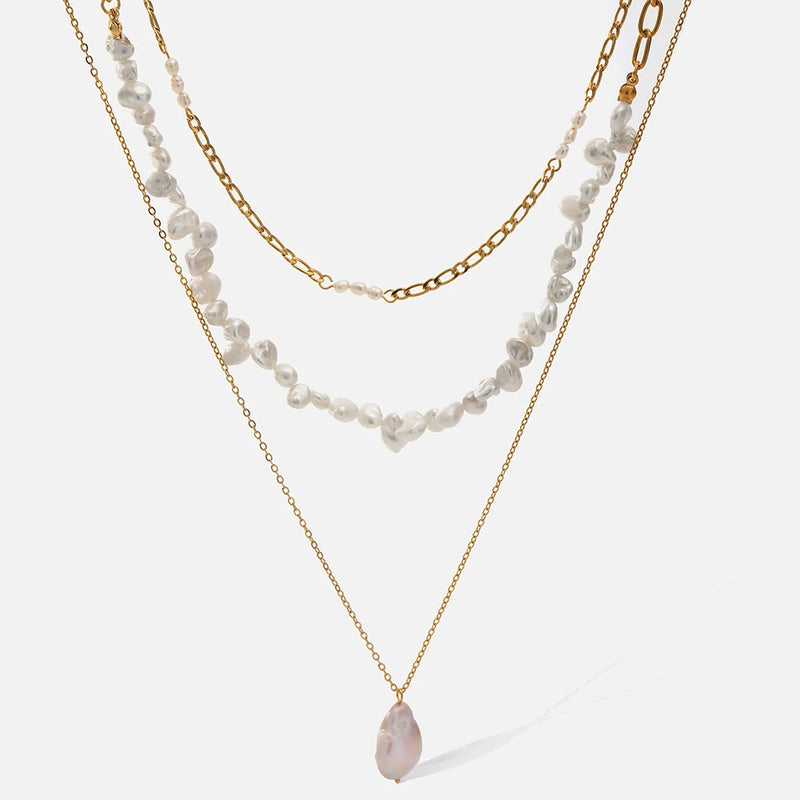 Freshwater Pearl Stainless Steel Women's Pendant Necklace 18K Plated
