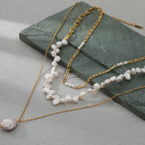Freshwater Pearl Stainless Steel Women's Pendant Necklace 18K Plated