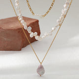Freshwater Pearl Stainless Steel Women's Pendant Necklace 18K Plated