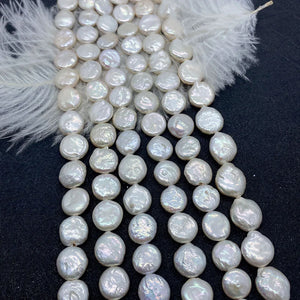 Natural Freshwater Pearl Flat Round Button Beads 11-12mm for Jewelry Making