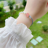 Freshwater Pearl Bracelet with Red Agate Peach Blossom Aquamarine