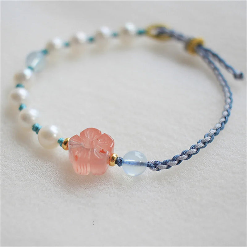Freshwater Pearl Bracelet with Red Agate Peach Blossom Aquamarine