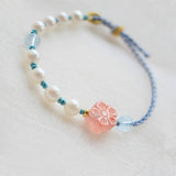Freshwater Pearl Bracelet with Red Agate Peach Blossom Aquamarine